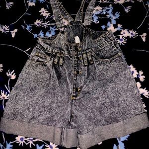 Thrifted High Waisted Acid Washed Suspender Shorts